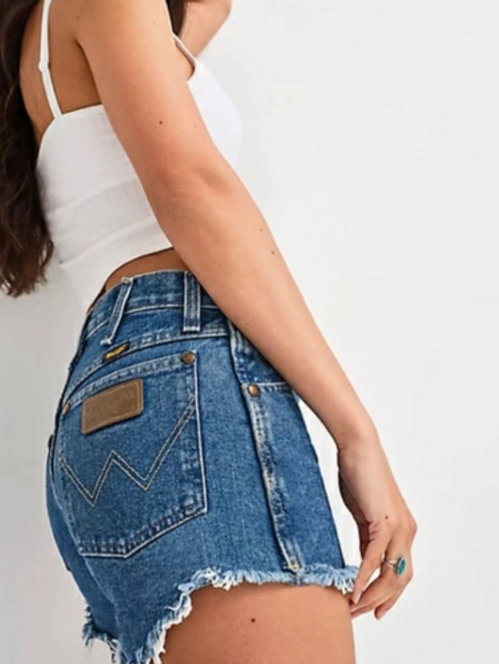 Wrangler Reworked High Waisted Cowboy Cut Off Denim Shorts - Picture 2 of 8
